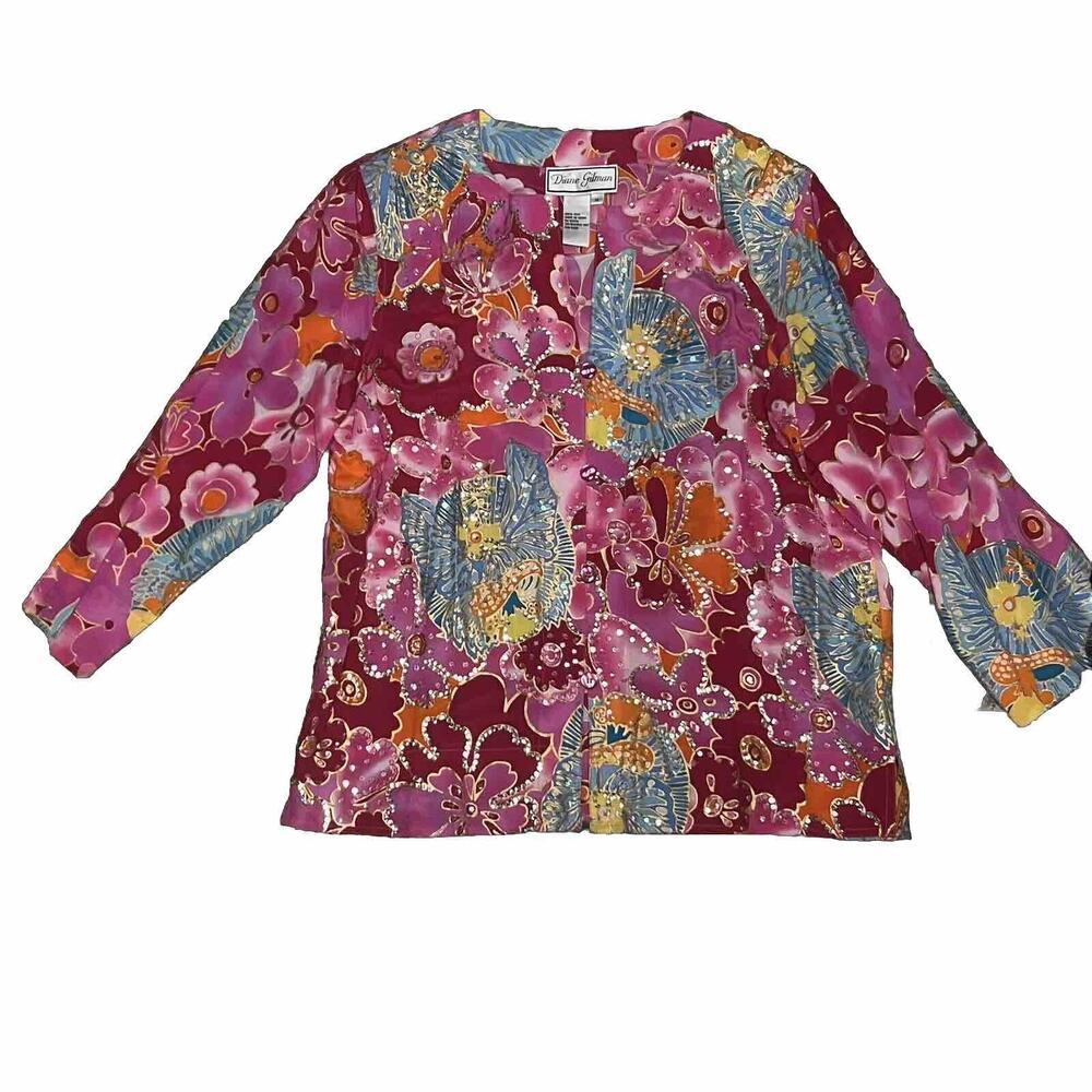 SZ M Vintage Diane Gilman Silk Blouse Fairy Sequin Artsy Boho Hippie
